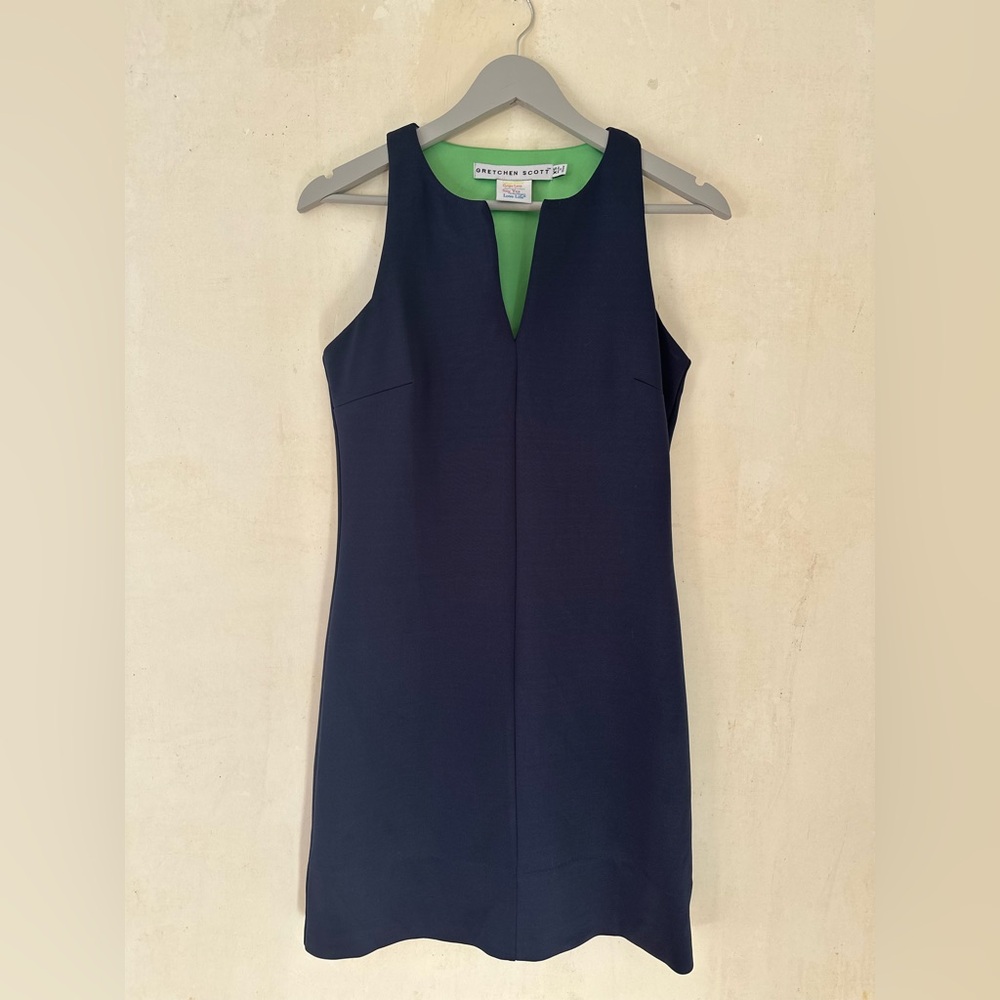 GRETCHEN SCOTT DESIGNS Sleeveless Stretch Sheath Split Neck Dress EUC XSmall